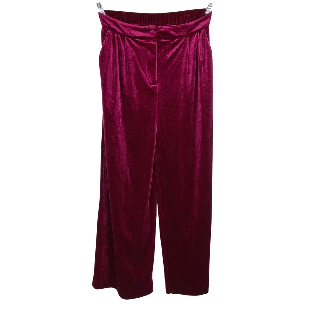 UMGEE Women's Velvet Wide Leg Pants Cranberry Elastic Waist Size Medium Relaxed